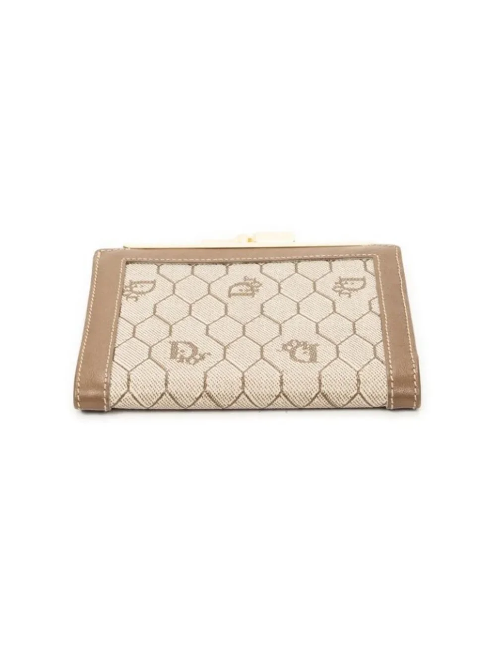 Dior Compact French Purse Brown Beige Honeycomb Canvas Wallet - Picture 3 of 5